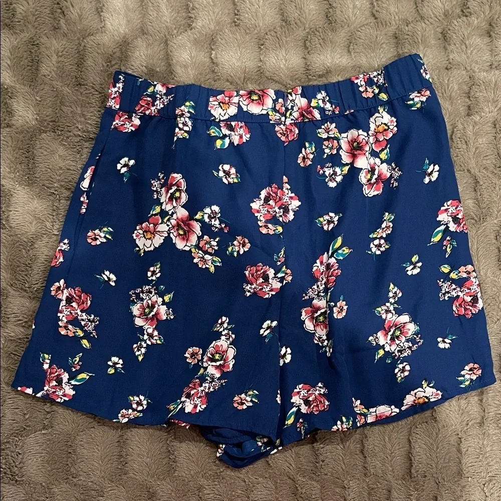 Free Press Womens Shorts Blue Floral Zip Back High Waist Elastic Size S - Picture 4 of 5